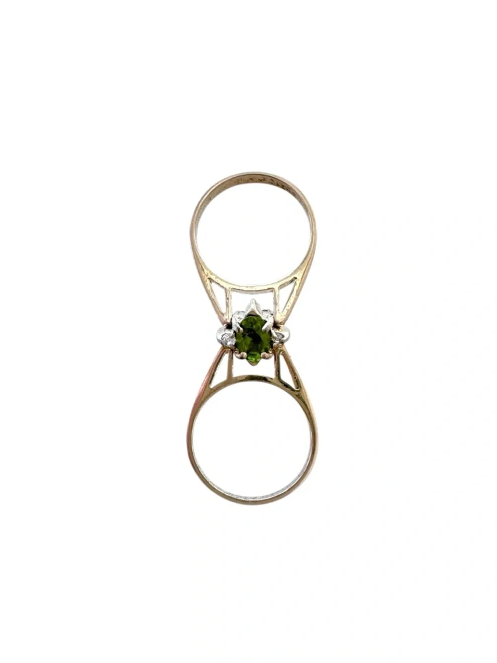 Rhinestone and Faux Peridot Prong Set Gold Tone Reversible Flip Transformer Ring - Picture 3 of 7
